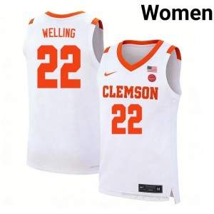 Authentic Carter Welling #22 Clemson White College Jersey | Premium Embroidery Women's Hoops Gear 75771320