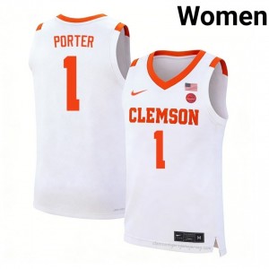 Women's Jestin Porter Clemson #1 Basketball NCAA Jersey| Full Stitched White Edition 66902927
