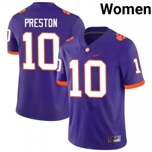Women's Juju Preston Clemson Tigers #10 Football NCAA Jerseys|Jersey| Full Stitched Purple Edition 74330872
