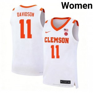 Clemson Nick Davidson #11 University Jersey | Elite Stitched Women's Basketball White 89992059