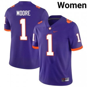 Authentic T.J. Moore #1 Clemson Tigers Purple College Jerseys|Jersey | Premium Embroidery Women's Football Gear 30536925