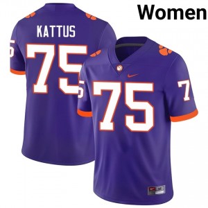 Clemson Tucker Kattus #75 University Jerseys|Jersey | Elite Stitched Women's Football Purple 56041159