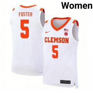 Women's Zac Foster Clemson #5 Basketball NCAA Jersey| Full Stitched White Edition 77491825