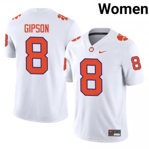 Authentic Corian Gipson #8 Clemson White College Jerseys|Jersey | Premium Embroidery Women's Football Gear 39564115