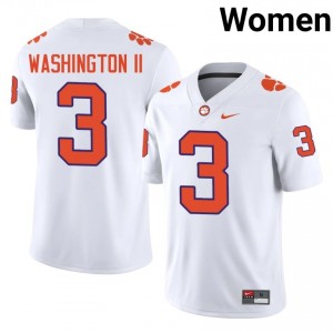 Clemson Elliot Washington II #3 University Jerseys|Jersey | Elite Stitched Women's Football White 72868796
