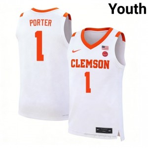 Clemson Jestin Porter #1 University Jersey | Elite Stitched Youth Basketball White 10292006