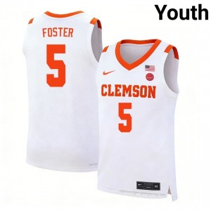 Clemson Zac Foster #5 University Jersey | Elite Stitched Youth Basketball White 16101247