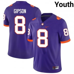 Clemson Corian Gipson #8 University Jerseys|Jersey | Elite Stitched Youth Football Purple 24198258
